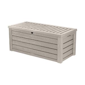 Beige Resin Patio Storage Bench